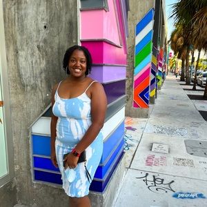 Fashionnova. Size 1X. Color: Tie Dye - Blue and White/Ivory